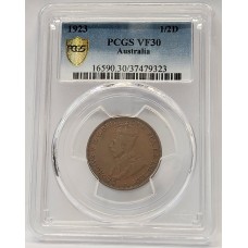AUSTRALIA 1923 . HALF 1/2  PENNY . PCGS VF30